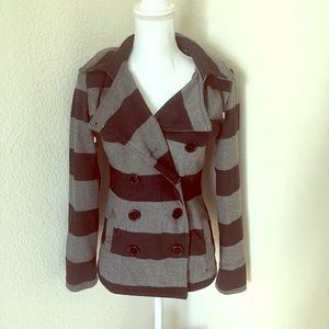 Wet Seal Black/Grey Striped Hooded Pea Coat S